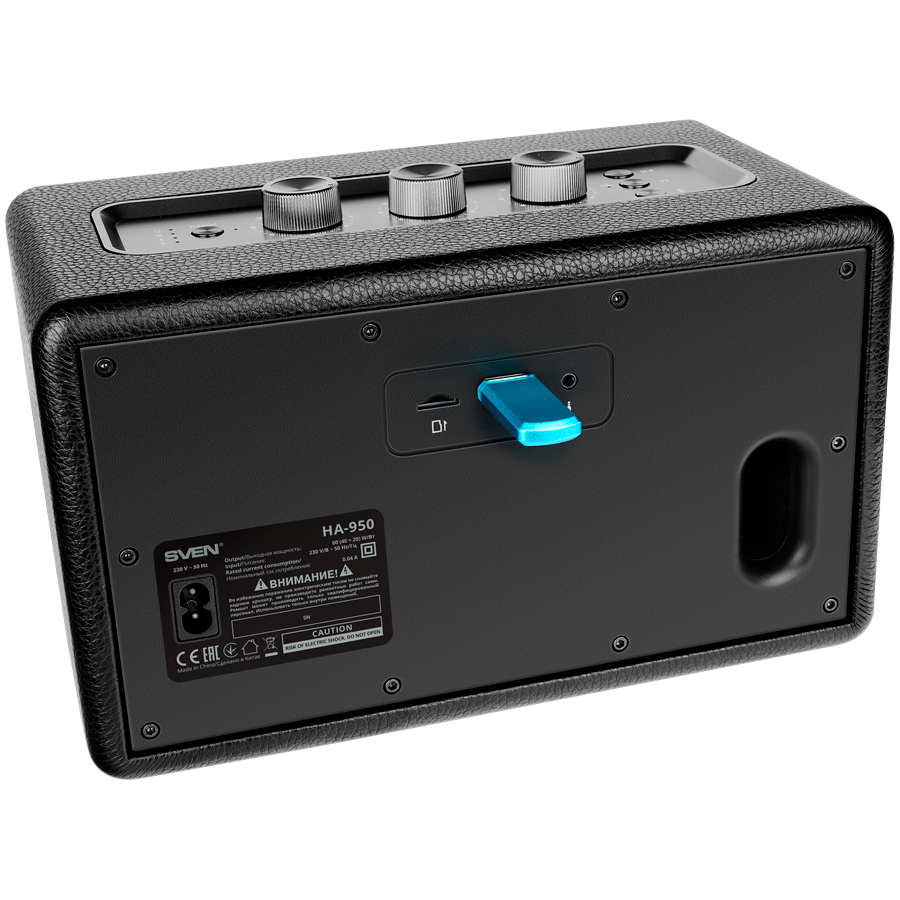 Speaker SVEN HA-950, black, MDF, PU leather (60W, Bluetooth, USB, Micro SD, Remote)