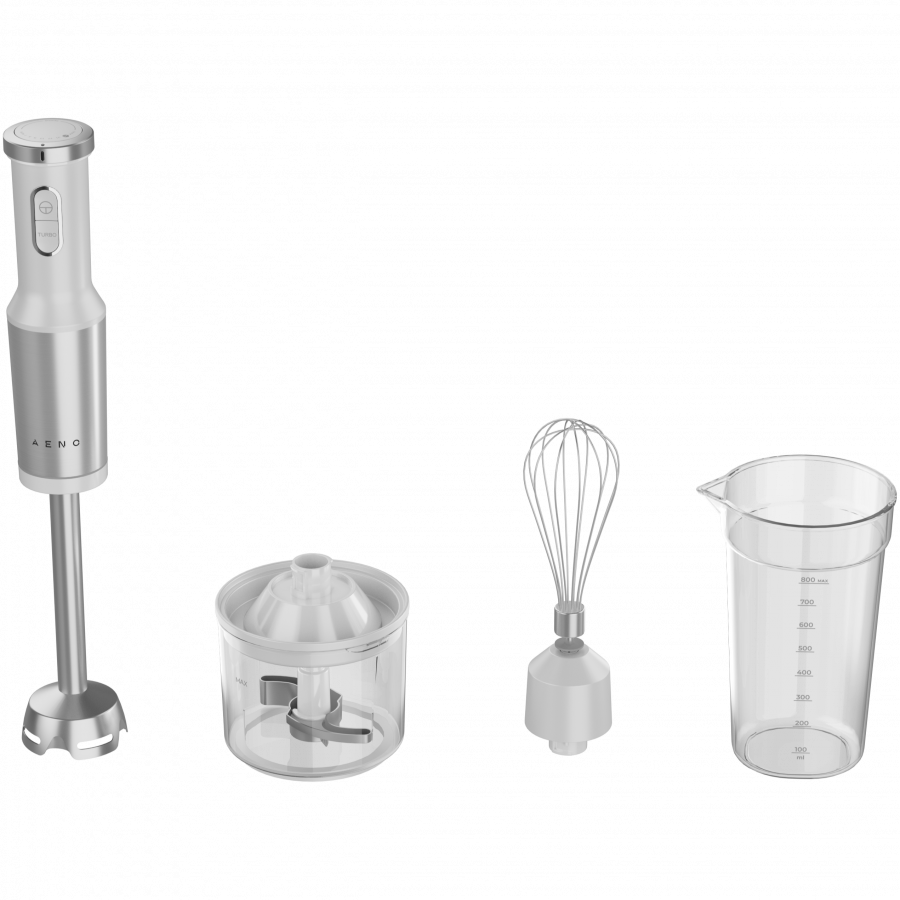 Hand Blender, 1200W in CB, White, Tiger Teeth Cutter, Whisk, Food Processor, Cup — AENO