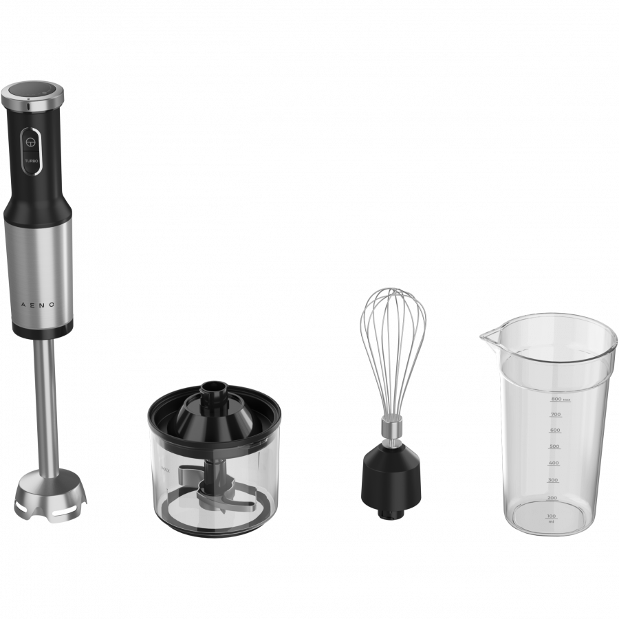Hand Blender, 1200W in CB, Black, Tiger Teeth Cutter, Whisk, Food Processor, Cup — AENO