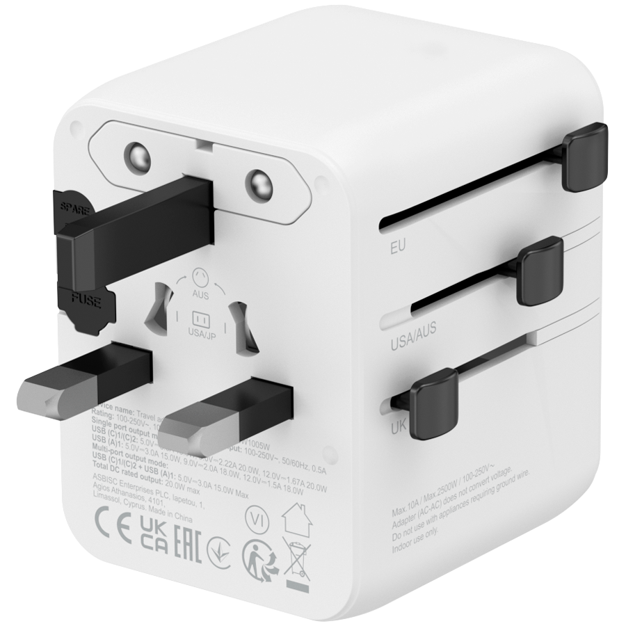 CANYON Travel Adapter OnTour 20 EU/UK/US/AUS 20W White