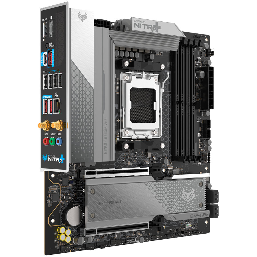 SAPPHIRE AMD B850M AM5 NITRO+ Ryzen R9/R7/R5, 4x DDR5 8000MHz, PCIE 5.0 x 16, 1x M.2 Gen5, 1x M.2 Gen4, LAN 2.5 Gbps, WIFI6,