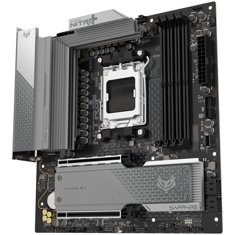 SAPPHIRE AMD B850M AM5 NITRO+ Ryzen R9/R7/R5, 4x DDR5 8000MHz, PCIE 5.0 x 16, 1x M.2 Gen5, 1x M.2 Gen4, LAN 2.5 Gbps, WIFI6,