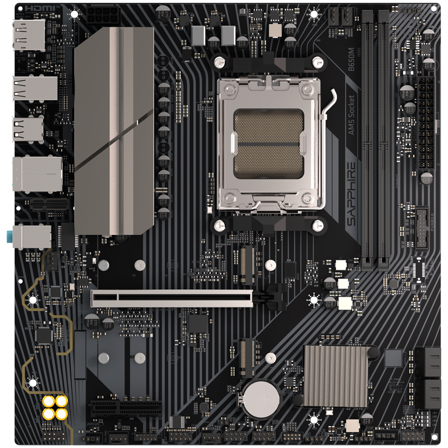 SAPPHIRE AMD B650M-E AM5 Ryzen R9/R7/R5, 2x DDR5 7600MHz, PCIe 4.0 x16, 1x M.2 Gen5, 1x M.2 Gen4, LAN 2.5 Gbps, Micro-ATX