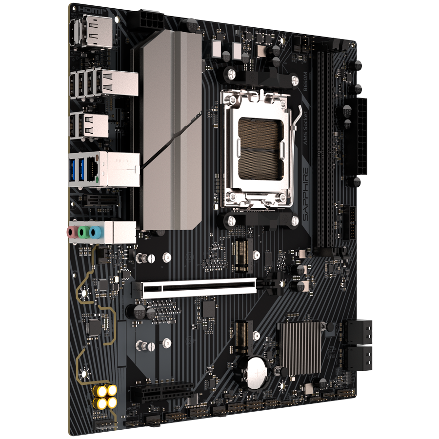 SAPPHIRE AMD B650M-E AM5 Ryzen R9/R7/R5, 2x DDR5 7600MHz, PCIe 4.0 x16, 1x M.2 Gen5, 1x M.2 Gen4, LAN 2.5 Gbps, Micro-ATX