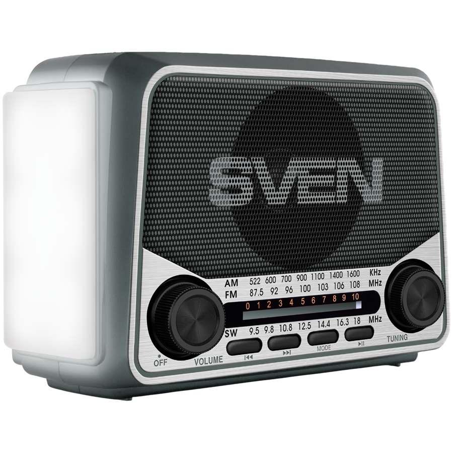 Speaker SVEN SRP-150, gray (3W, Bluetooth, FM/AM/SW, USB, microSD, flashlight, battery)
