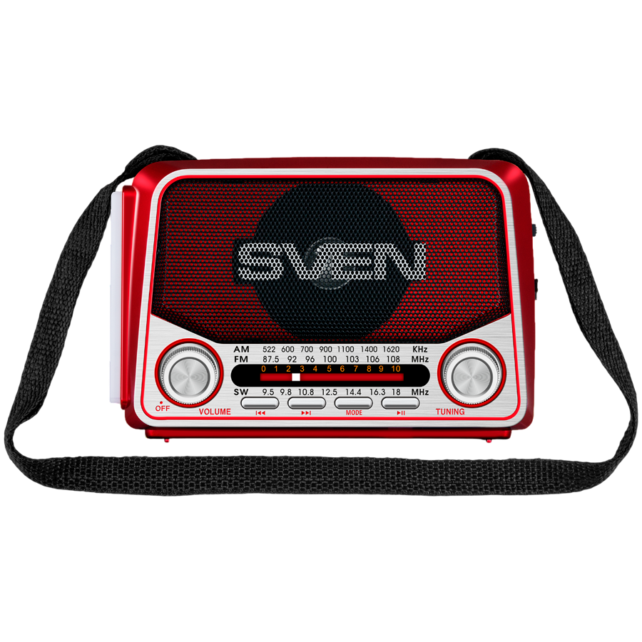 Speaker SVEN SRP-150, red (3W, Bluetooth, FM/AM/SW, USB, microSD, flashlight, battery)