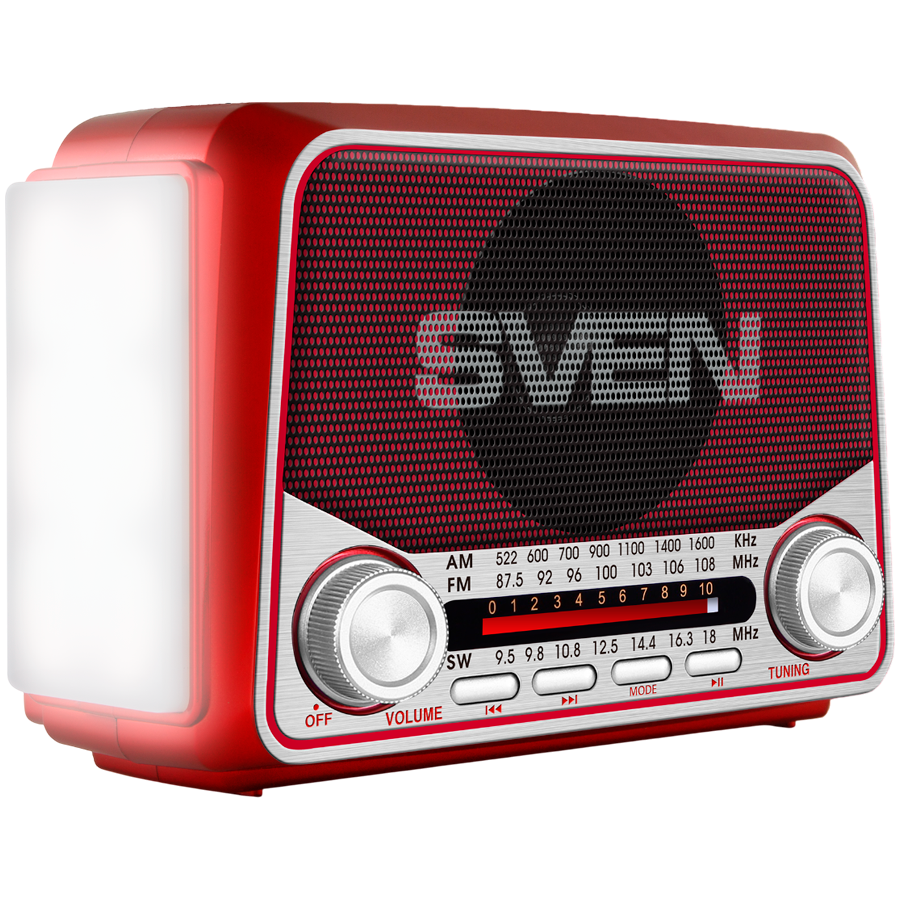 Speaker SVEN SRP-150, red (3W, Bluetooth, FM/AM/SW, USB, microSD, flashlight, battery)