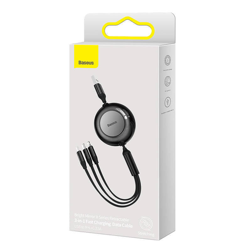 Baseus Bright Mirror 2, USB 3-in-1 cable for micro USB / USB-C / Lightning 3.5A 1.1m (Black) - Product Image 6