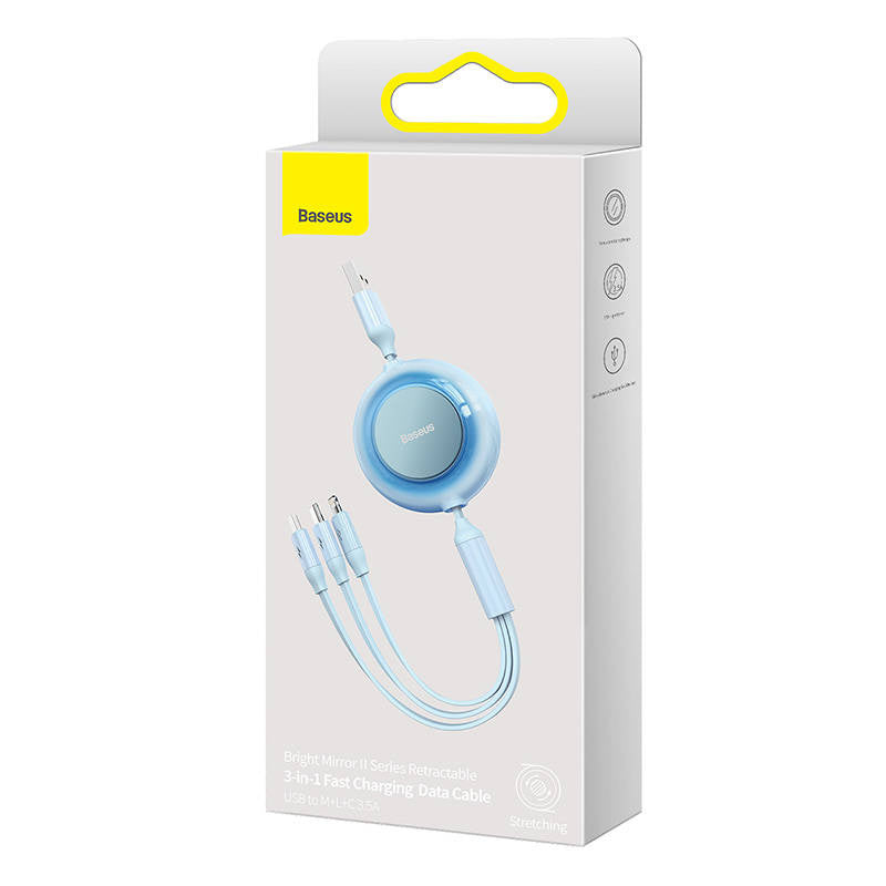 Baseus Bright Mirror 2, USB 3-in-1 cable for micro USB / USB-C / Lightning 3.5A 1.1m (Sky blue) - Product Image 6