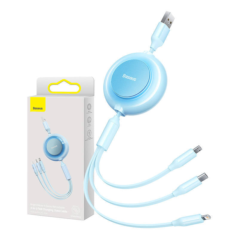 Baseus Bright Mirror 2, USB 3-in-1 cable for micro USB / USB-C / Lightning 3.5A 1.1m (Sky blue) - Product Image 1