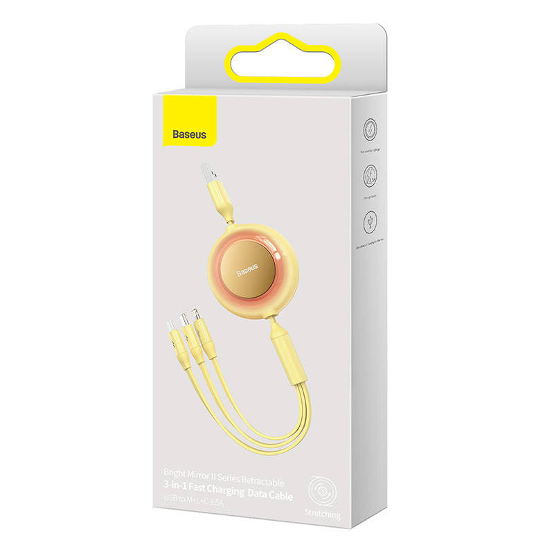 Baseus Bright Mirror 2, USB 3-in-1 cable for micro USB / USB-C / Lightning 3.5A 1.1m (Yellow) - Product Image 5