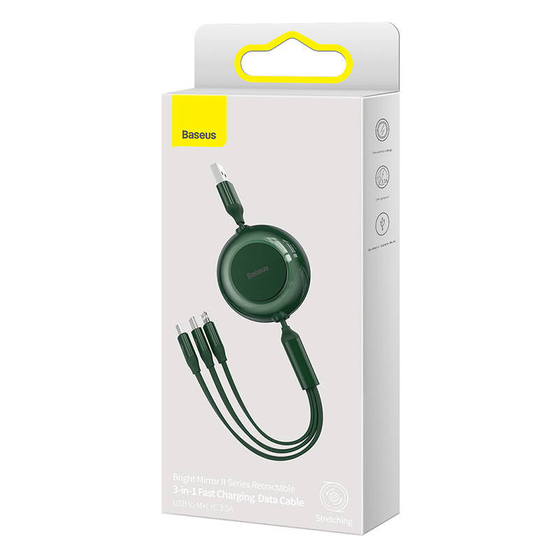 Baseus Bright Mirror 2, USB 3-in-1 cable for micro USB / USB-C / Lightning 3.5A 1.1m (Green) - Product Image 5