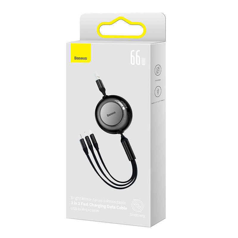 Baseus Bright Mirror 3, USB 3-in-1 cable for micro USB / USB-C / Lightning 66W / 2A 1.1m (Black) - Product Image 5