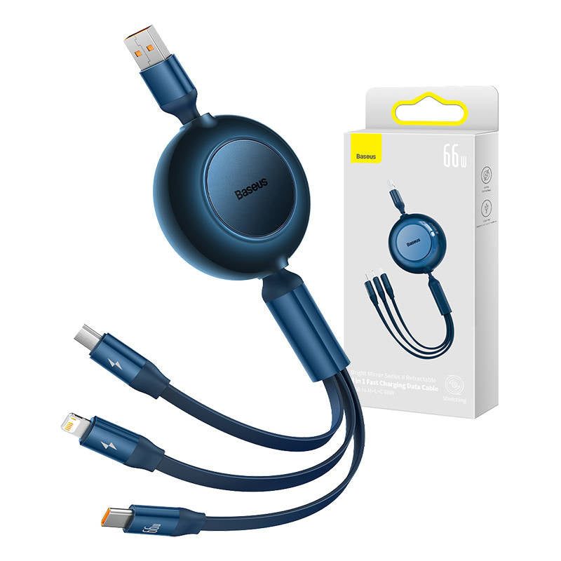 Baseus Bright Mirror 3, USB 3-in-1 cable for micro USB / USB-C / Lightning 66W / 2A 1.1m (Blue) - Product Image 1