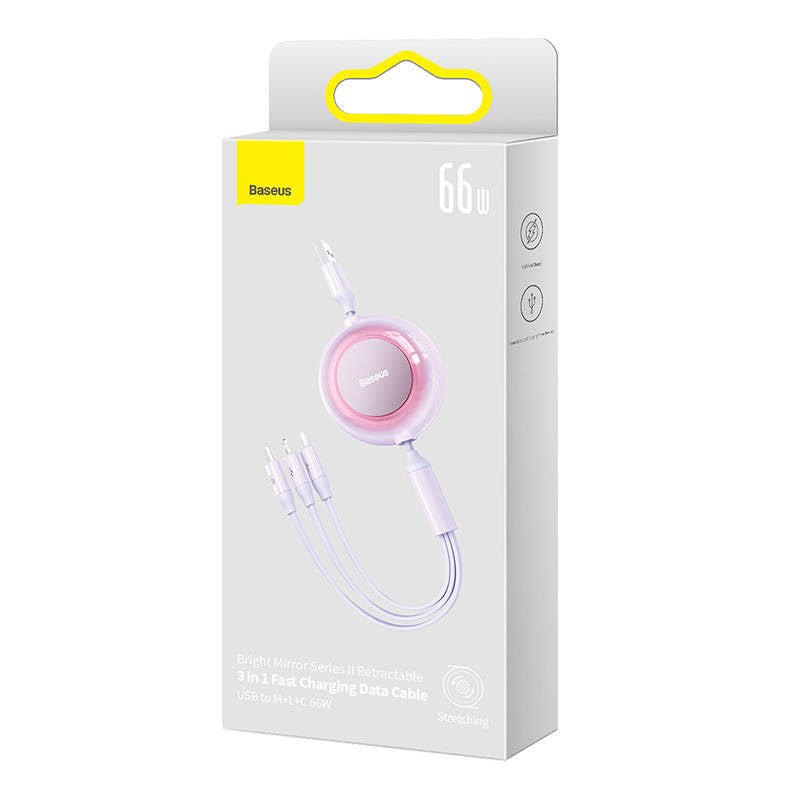 Baseus Bright Mirror 3, USB 3-in-1 cable for micro USB / USB-C / Lightning 66W / 2A 1.1m (Purple) - Product Image 6