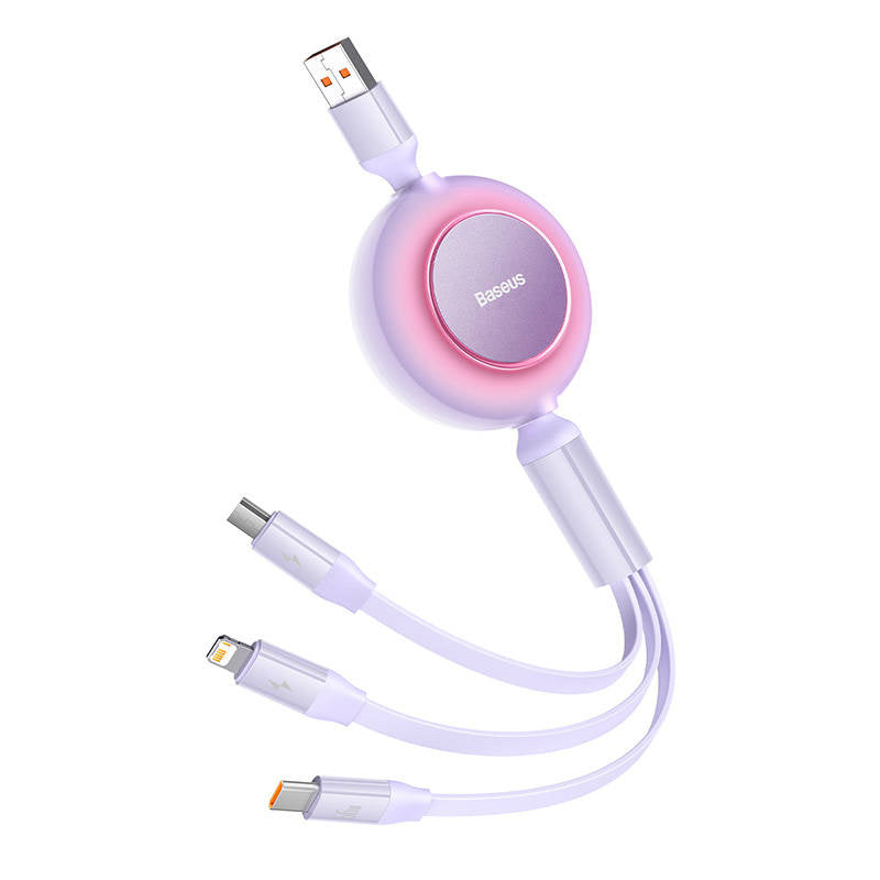 Baseus Bright Mirror 3, USB 3-in-1 cable for micro USB / USB-C / Lightning 66W / 2A 1.1m (Purple) - Product Image 5
