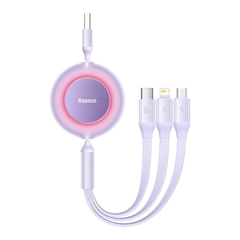 Baseus Bright Mirror 3, USB 3-in-1 cable for micro USB / USB-C / Lightning 66W / 2A 1.1m (Purple) - Product Image 2
