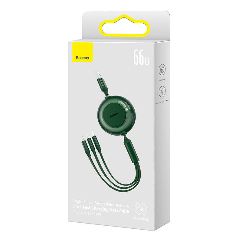 Baseus Bright Mirror 3, USB 3-in-1 cable for micro USB / USB-C / Lightning 66W / 2A 1.1m (Green) - Product Image 5