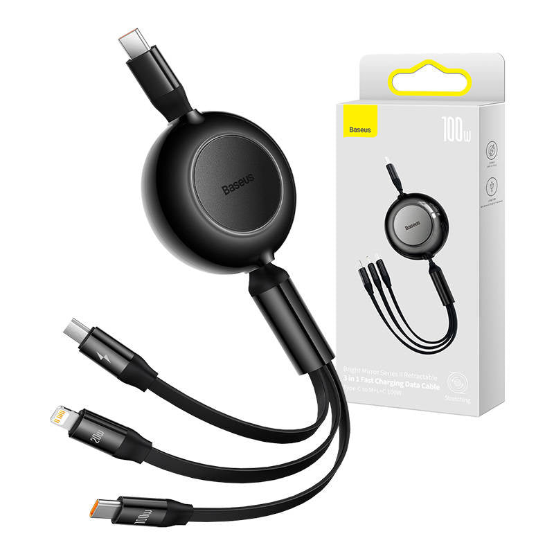 Baseus Bright Mirror 4, USB-C 3-in-1 cable for micro USB / USB-C / Lightning 100W / 3.5A 1.1m (Black) - Product Image 1