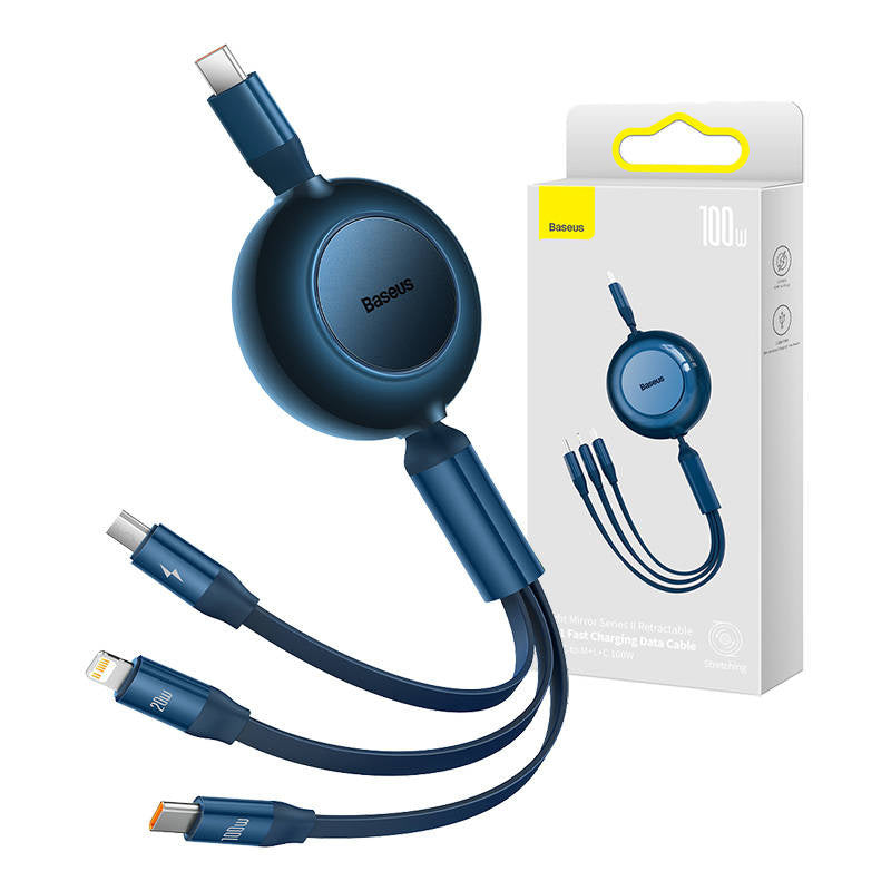 USB-C 3-in-1 cable Baseus Bright Mirror 4 for micro USB / USB-C / Lightning 100W / 3.5A 1.1m (Blue) - Product Image 1