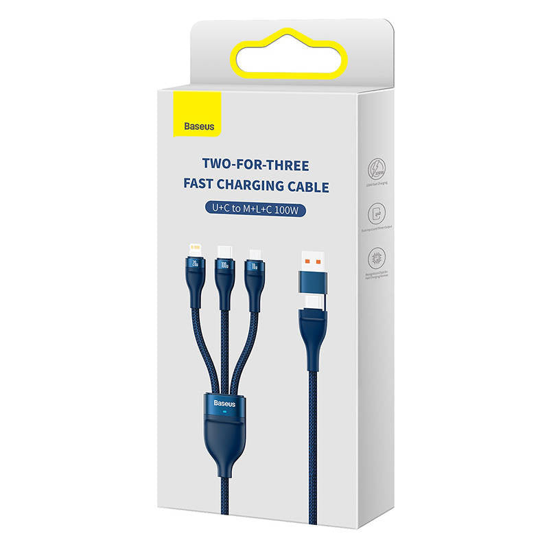 3in1 USB cable Baseus Flash Series 2, USB-C + micro USB + Lightning, 100W, 1.2m (blue) - Product Image 5