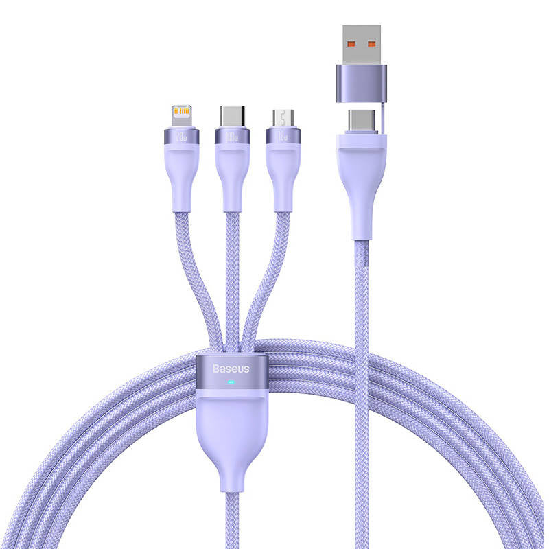 Kabel USB 3w1 Baseus Flash Series 2, USB-C + micro USB + Lightning, 100W, 1.5m (fioletowy) - Product Image 2