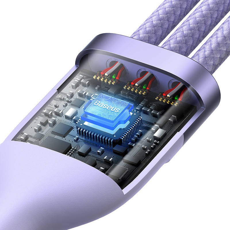 Kabel USB 3w1 Baseus Flash Series 2, USB-C + micro USB + Lightning, 100W, 1.5m (fioletowy) - Product Image 5