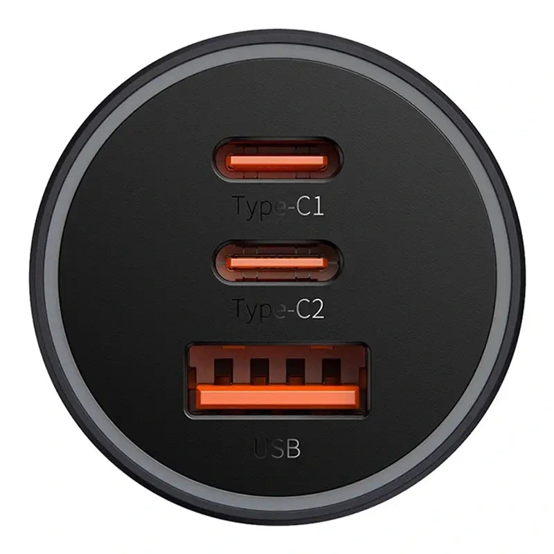 Car charger Baseus Golden Contactor Pro, 2x USB-C, 1x USB, 65W (grey) - Product Image 6