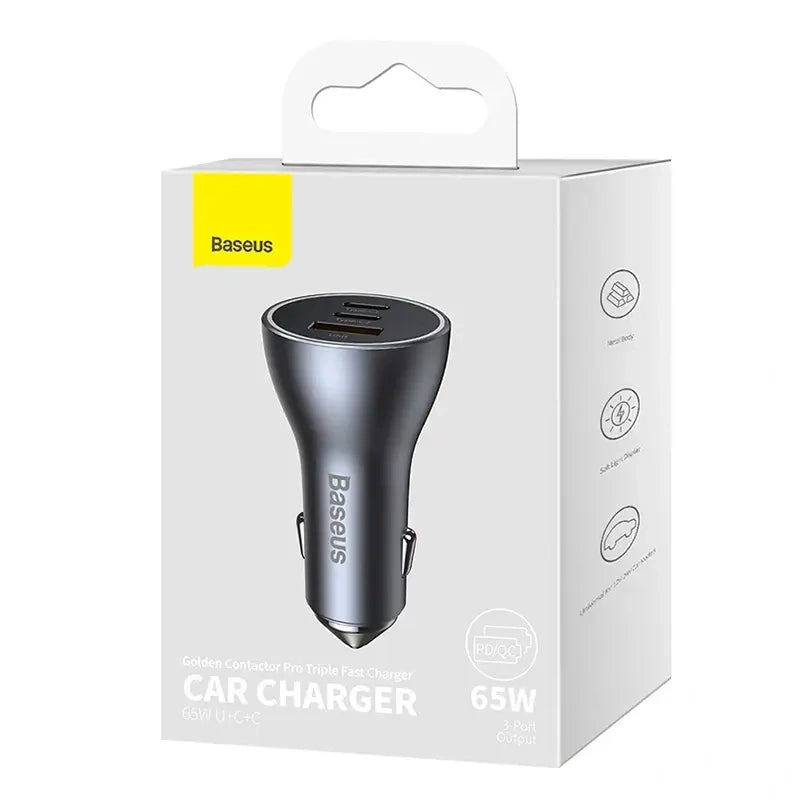 Car charger Baseus Golden Contactor Pro, 2x USB-C, 1x USB, 65W (grey) - Product Image 7