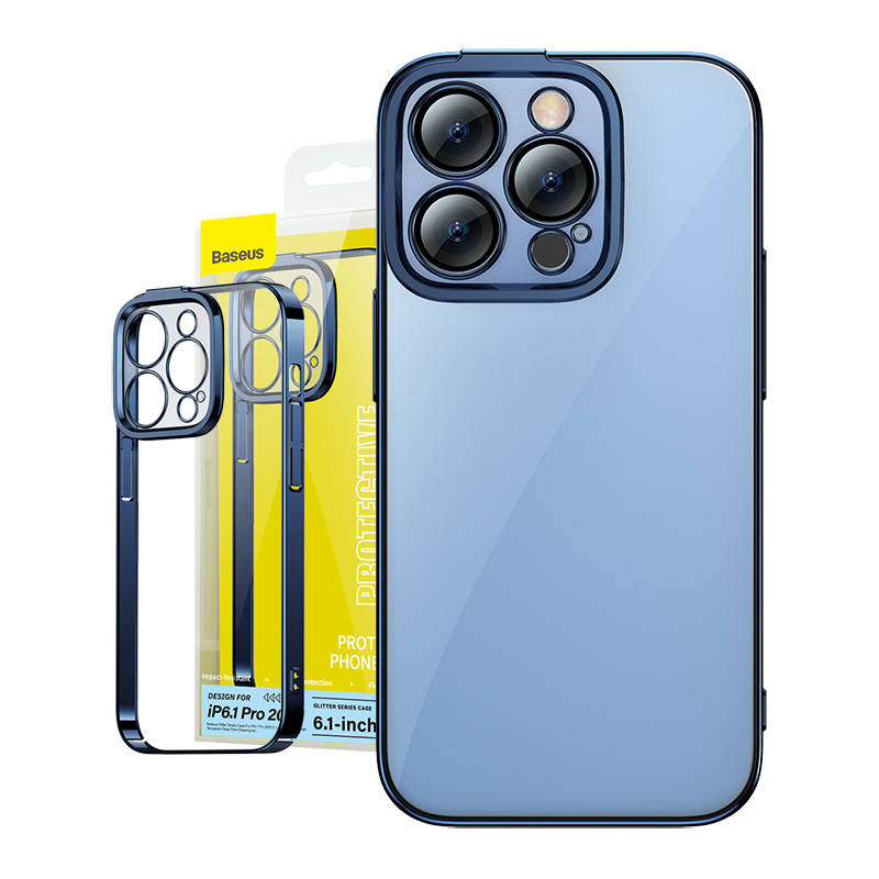 Baseus Glitter Transparent Case and Tempered Glass set for iPhone 14 Pro (blue) - Image 1