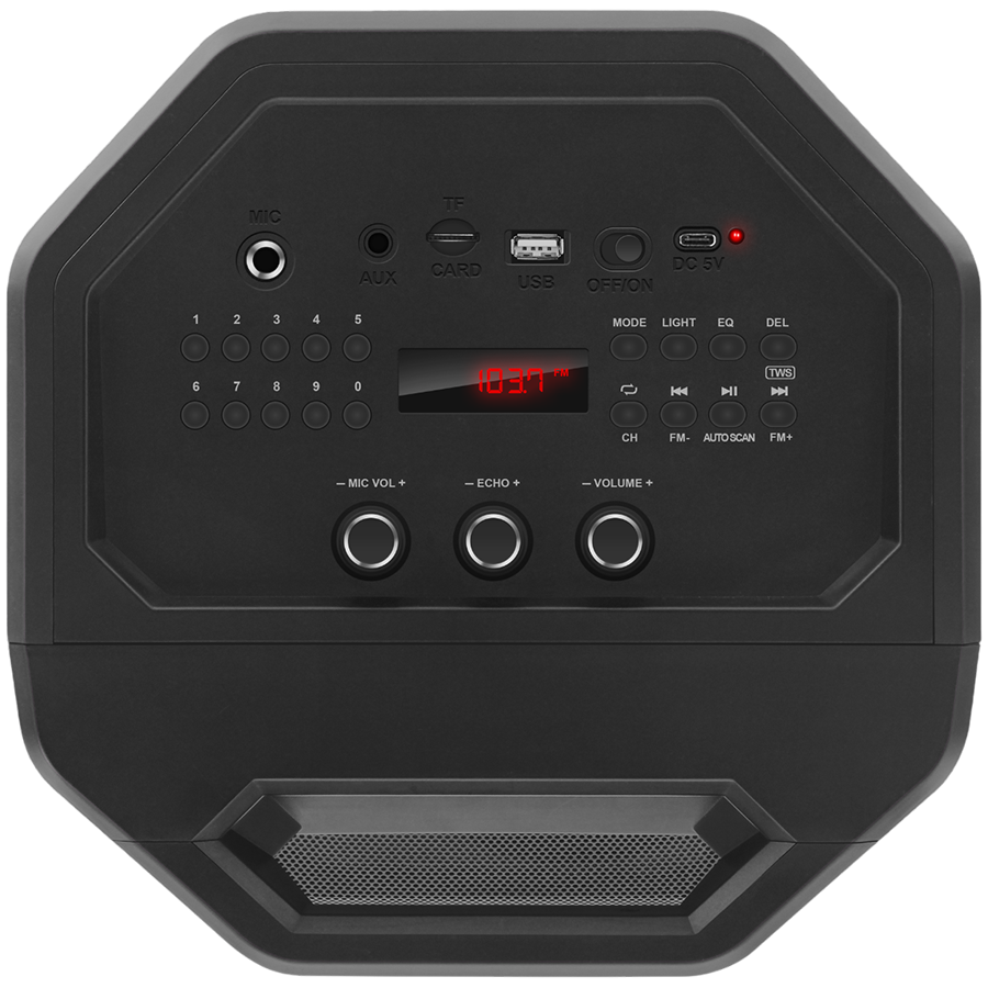 2.0 portable speaker SVEN PS-670, black, power output 2x32.5W (RMS), TWS, Bluetooth, FM, USB, microSD, LED-display, RC, lithi