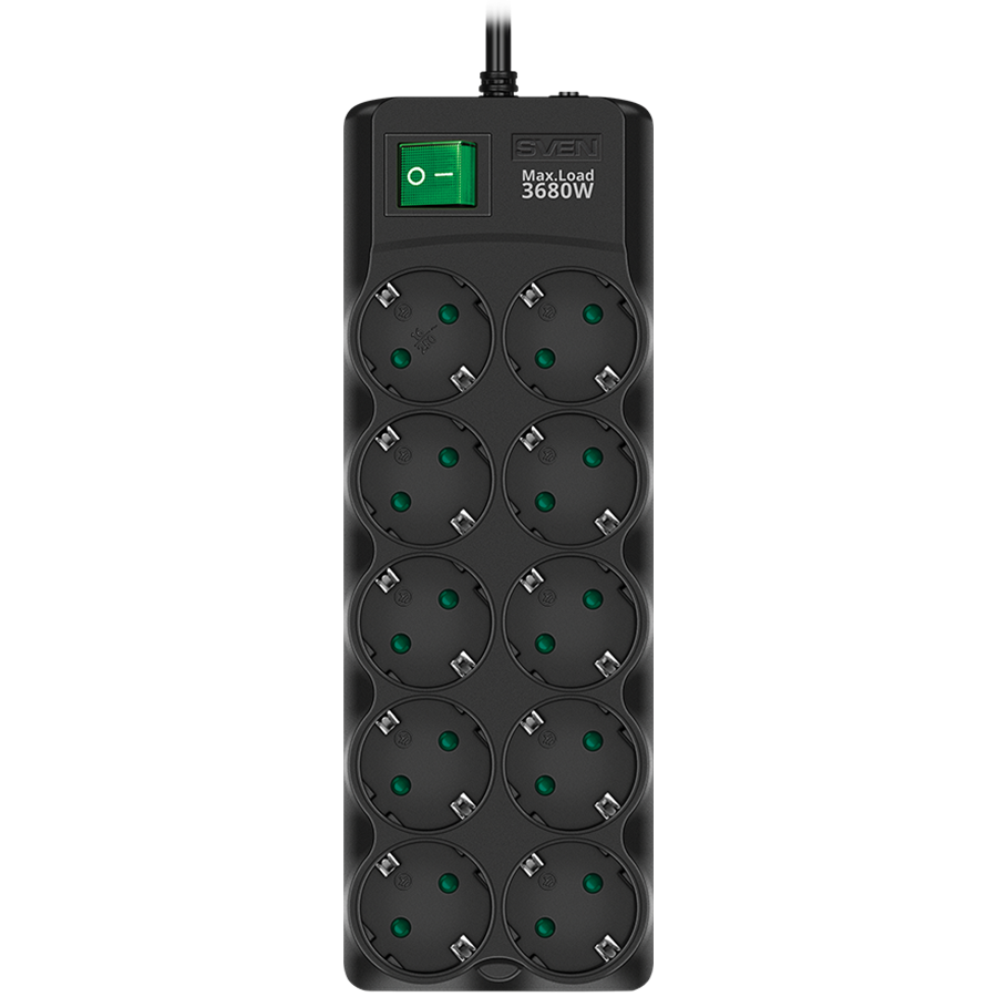 Surge Protector SVEN SF-10E-16 1,8 m, 16A, 3.6kW, (10 sockets with children protection), black