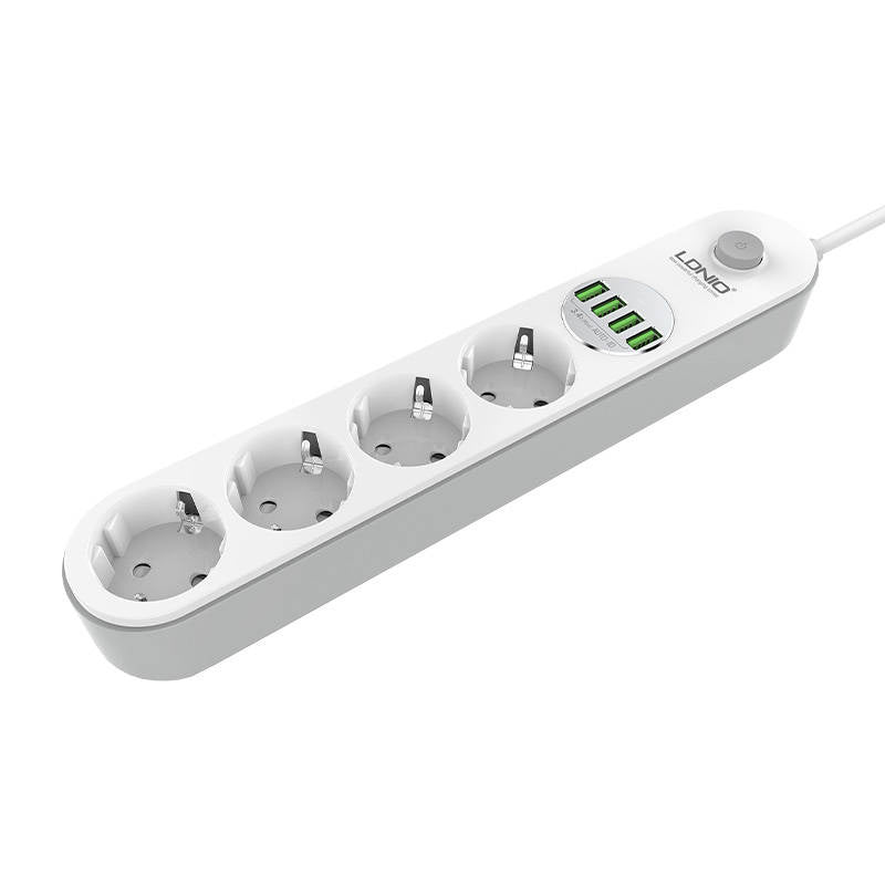 Power strip with 4 AC sockets, 4x USB, LDNIO SE4432, 2m (white) - Product Image 1