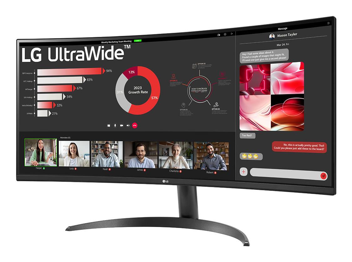 LCD Monitor LG 34" Curved/21 : 9 Panel VA 3440x1440 21:9 100 Hz 5 ms Tilt 34WR50QK-B