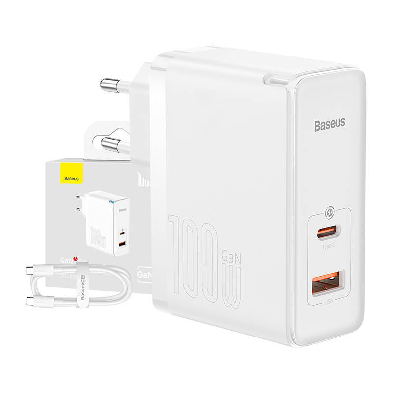 Wall charger Baseus GaN5 Pro USB-C + USB, 100W + 1m cable (white) - Product Image 1