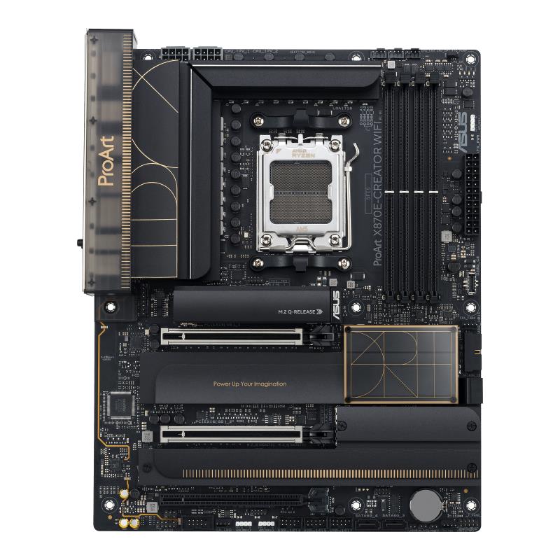 Mainboard ASUS AMD X870E SAM5 ATX Memory DDR5 Memory slots 4 3xPCI-Express 4.0 16x 2xPCI-Express 5.0 16x 4xM.2 1xHDMI 1xDisplayPort 1xUSB 2.0 7xUSB 3.2 3xUSB-C 1xRJ45 3xAudio port PROARTX870E-CREATORWIFI