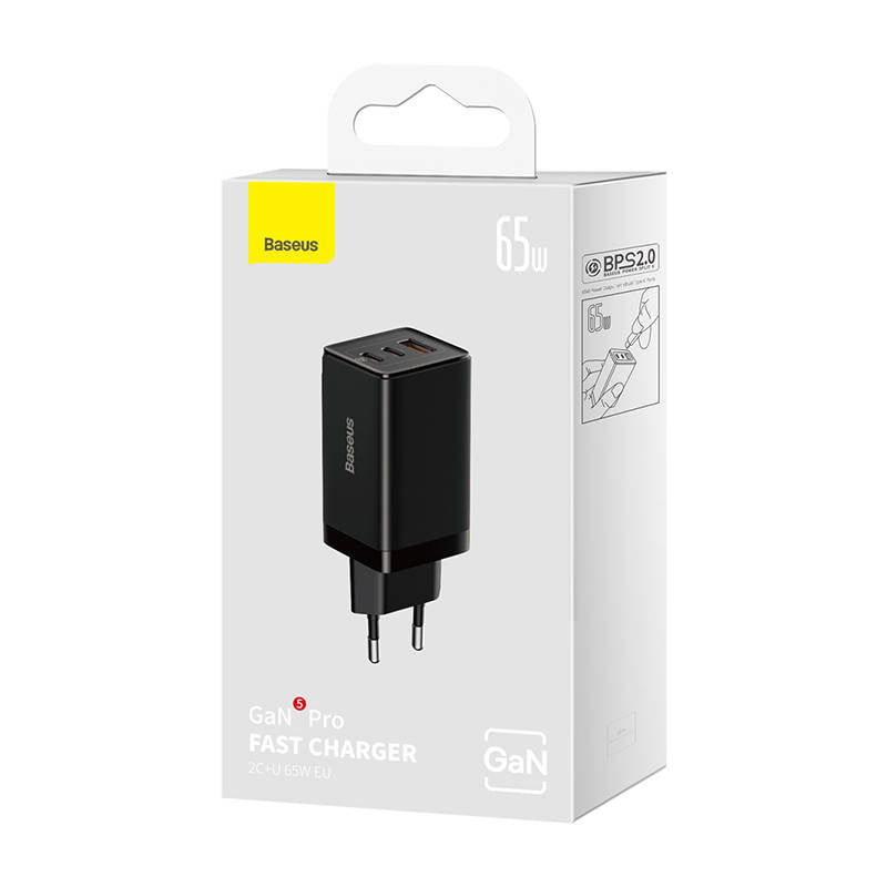 Wall charger Baseus GaN5 Pro 2xUSB-C + USB, 65W (black) - Product Image 7
