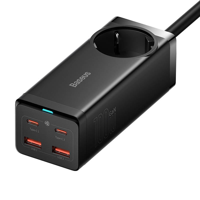 Baseus GaN3 Pro wall charger / powerstrip 2xUSB + 2xUSB-C + AC, 100W (black) - Product Image 3