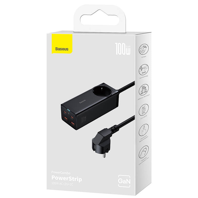 Baseus GaN3 Pro wall charger / powerstrip 2xUSB + 2xUSB-C + AC, 100W (black) - Product Image 9