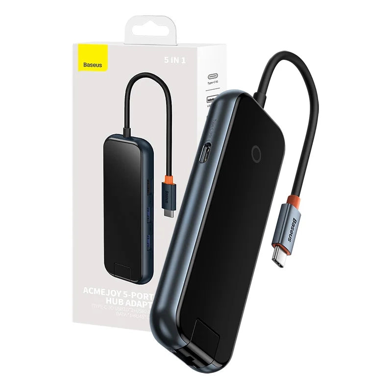 Hub 5in1 Baseus AcmeJoy series USB-C to 2xUSB 3.0 + USB 2.0 + USB-C PD + RJ45 (dark grey) - Product Image 1