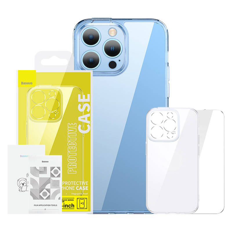 Baseus SuperCeramic Transparent Glass Case and Tempered Glass set for iPhone 14 Plus - Image 1