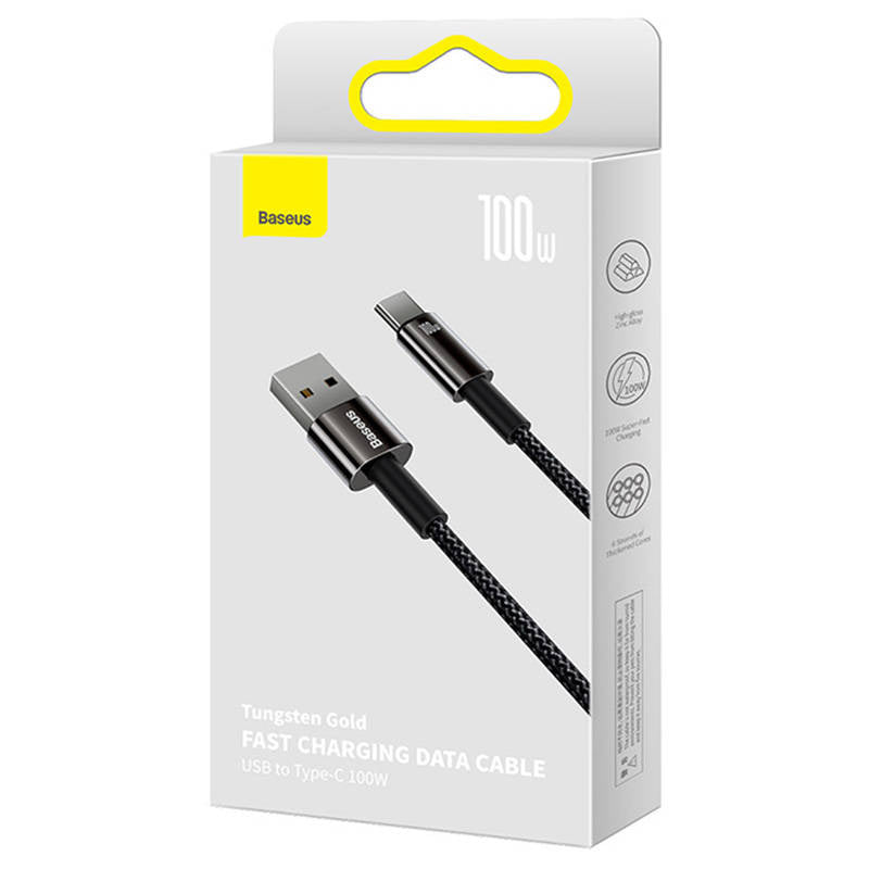Baseus Tungsten Gold Cable USB to USB-C, 100W, 1m (black) - Product Image 9