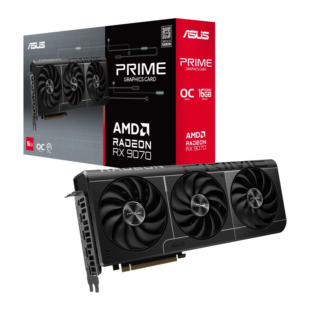 Graphics Card ASUS AMD Radeon RX 9070 16 GB GDDR6 256 bit PCIE 5.0 16x Triple slot Fansink 1xHDMI 3xDisplayPort PRIME-RX9070-O16G