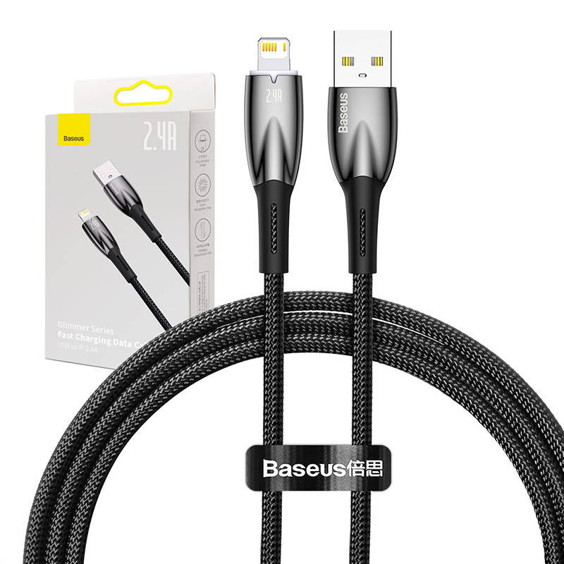 USB cable for Lightning Baseus Glimmer Series, 2.4A, 1m (Black) - Product Image 1