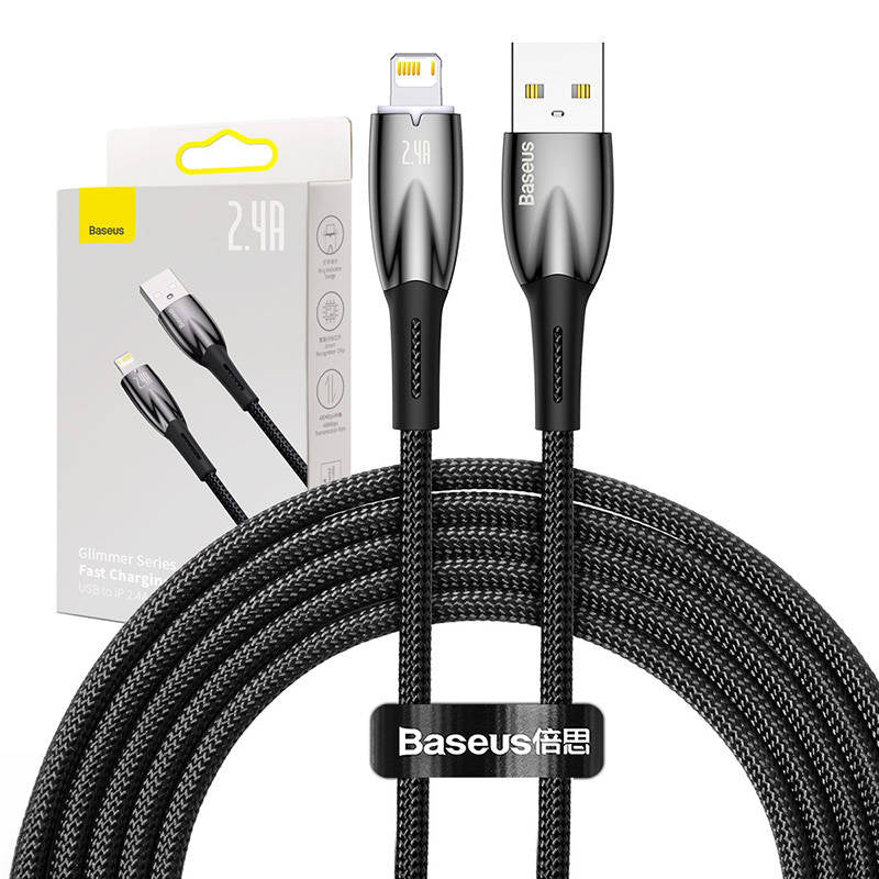 USB cable for Lightning Baseus Glimmer Series, 2.4A, 2m (Black) - Product Image 1