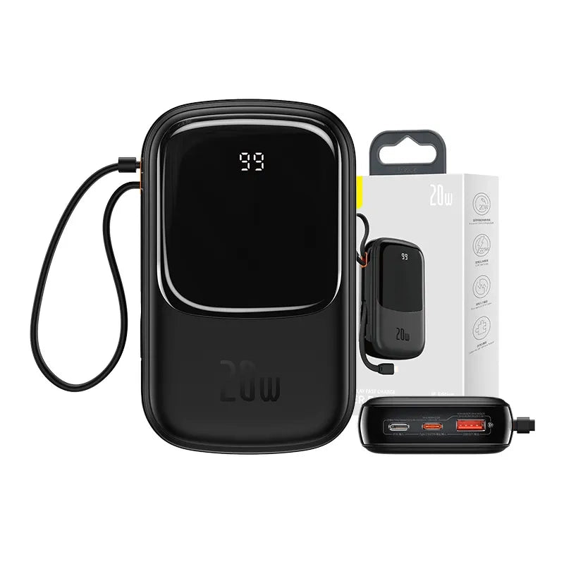 Powerbank Baseus Qpow PRO with Lightning cable, USB-C port and USB 20000mAh, 20W (Black) - Product Image 1