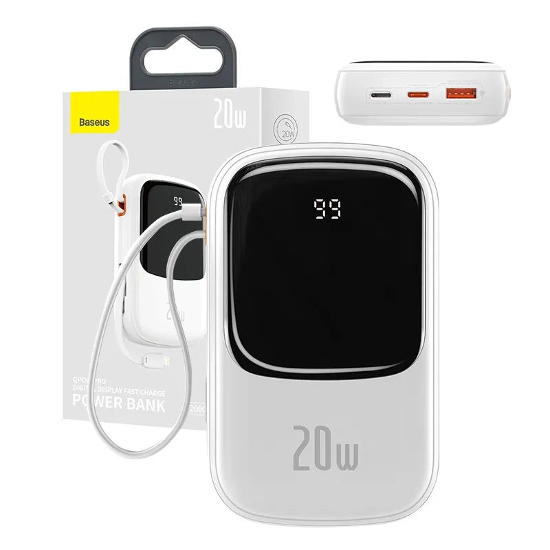 Powerbank Baseus Qpow PRO with Lightning cable, USB-C port and USB 20000mAh, 20W (White) - Product Image 1