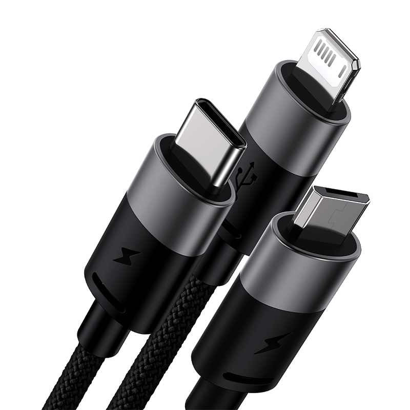 3in1 USB cable Baseus StarSpeed Series, USB-C + Micro + Lightning 3,5A, 1.2m (Black) - Product Image 10