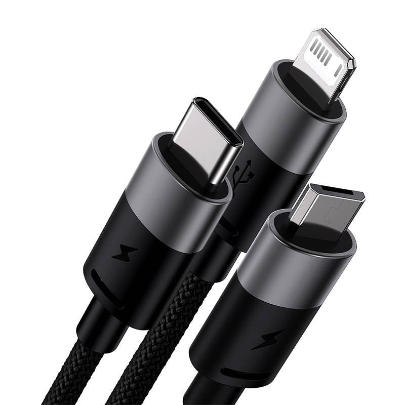 3in1 USB cable Baseus StarSpeed Series, USB-C + Micro + Lightning 3,5A, 1.2m (Black) - Product Image 3