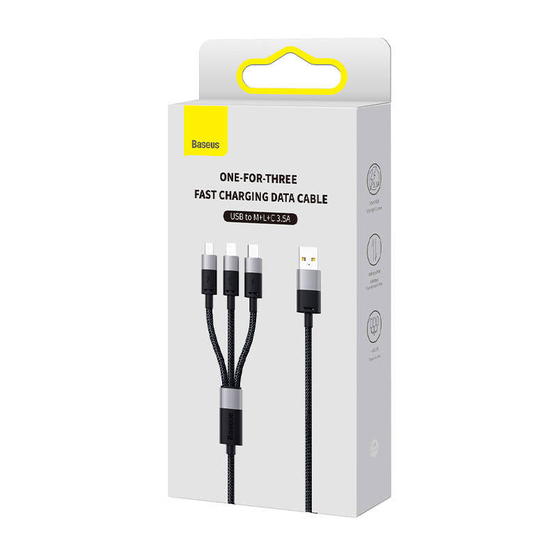 3in1 USB cable Baseus StarSpeed Series, USB-C + Micro + Lightning 3,5A, 1.2m (Black) - Product Image 6